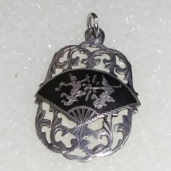SIAM Jewelry - Vintage Black Enamel Thai God Niello Dancers Penda